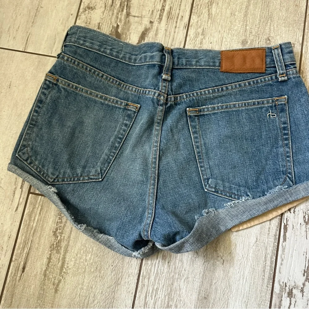 RAG & BONE blue ripped distressed mini denim jean shorts womens 27 - Picture 2 of 5
